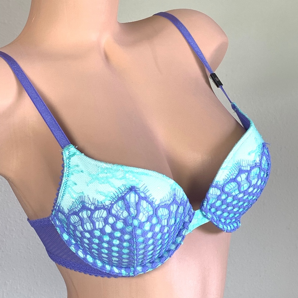 Victoria's Secret VS Very Sexy Push Up Bra Purple and Light Mint Blue Lace 32C - Picture 2 of 6